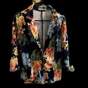 Dazz Navy & Coral Floral Blazer - 3/4 Ruched Sleeves - Plus Size 1X